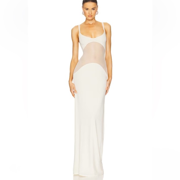 Helsa Dresses & Skirts - HELSA Sheer Knit Curve Maxi Dress Vanilla White Jersey gown Revolve $498 L